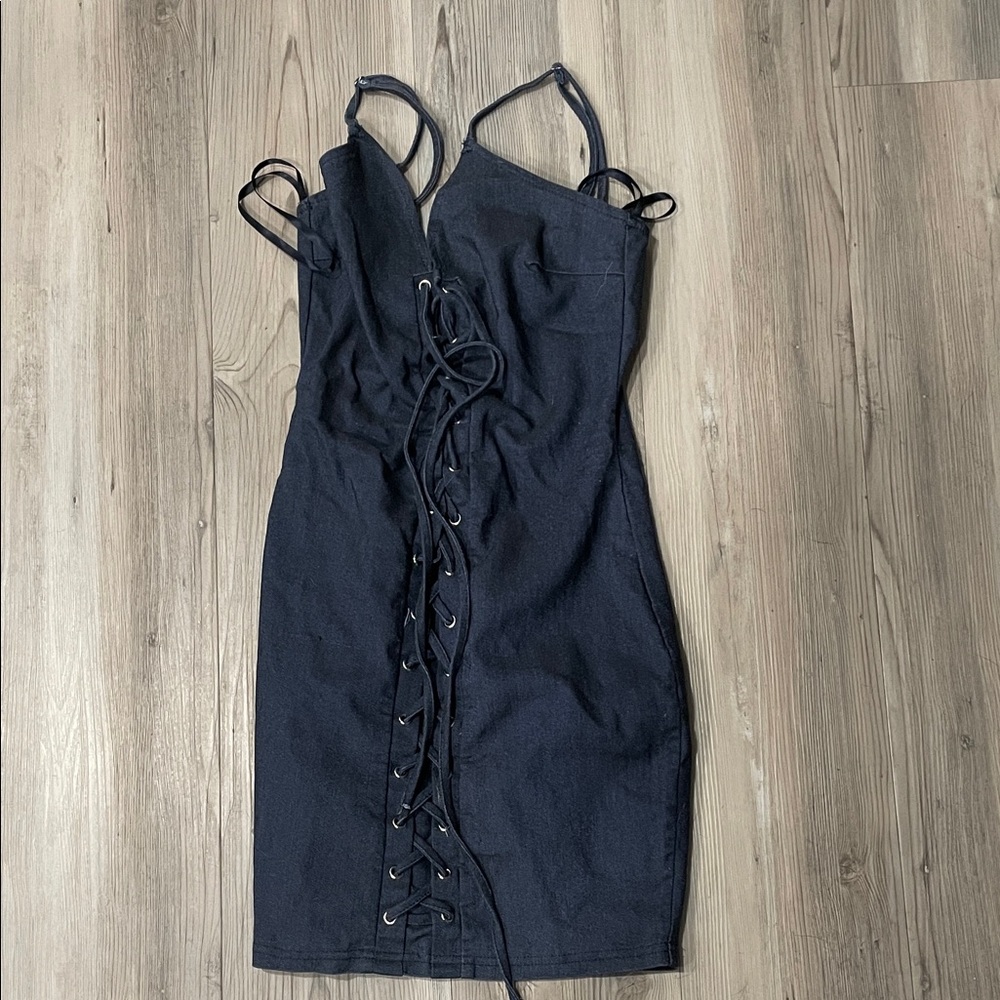 Windsor Black Backless Lace-Up Dress